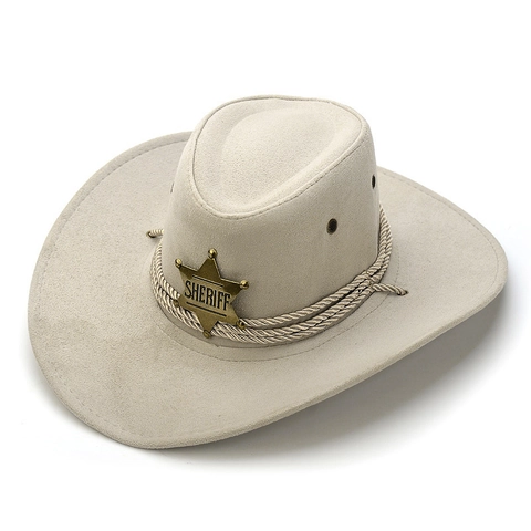 Cappello Da Cowboy Occidentale Cappello Da Sceriffo Feltro Scamosciato Con Distintivo A Stella Sottogola Regolabile Per Festa Cosplay Unisex