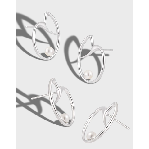 Minimalistische Französische S925 Sterlingsilber Unregelmäßige Herz Ohrstecker Für Damen Elegante Künstliche Perle Schmuck