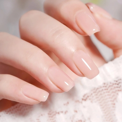 Press On Nails Square Oval Nude Pink Glossy False Nail Tips ABS Plastic Minimalist Sweet Style For Women