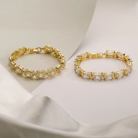 Pulsera de Cobre de Lujo Hiphop Con Circonia Ovalada Diamante T-Square para Mujer Chapada en Oro Plata Pulsera Geométrica Joyería Regalo