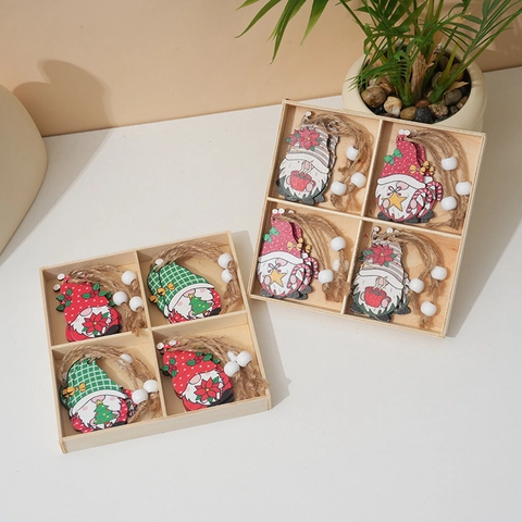Christmas Ornament Pendants Wooden Gnome Gingerbread Man Painted Hanging Decorations For Tree Home Party Nordic Style