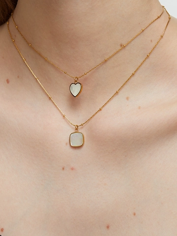 Collana Con Pendente A Cuore Quadrato In Acciaio Inossidabile Madreperla Catena Satellitare Künstliche Perle Lusso Elegante Da Donna