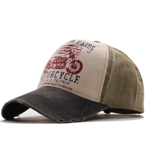 Gorra De Béisbol Vintage De Algodón Lavado Desgastada Rota Gráfico Moto Color De Contraste Sombrero De Sol Hombres Mujeres