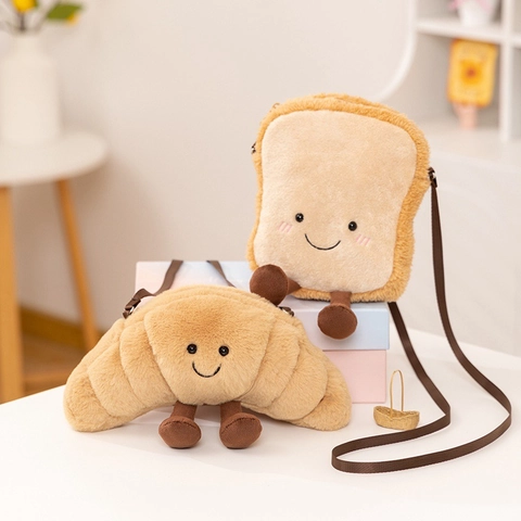 Borsa A Tracolla Di Pane Peluche Simpatica Forma Croissant Toast Borsa A Spalla Con Gambe Pendenti Per Ragazze Bambini
