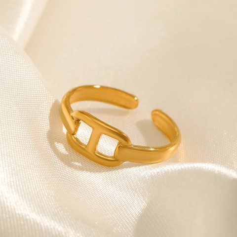 Anillo De Acero Inoxidable Para Mujer Ajustable Abierto Diseño De Eslabón De Ancla Chapado En Oro Joyería De Moda Retro