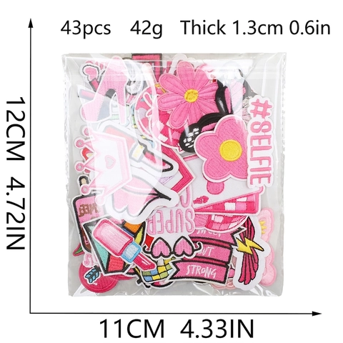 Pink Embroidered Patches For DIY Clothing Jackets Bags Cute Girl Power Hearts Stars Iron On Fabric Applique