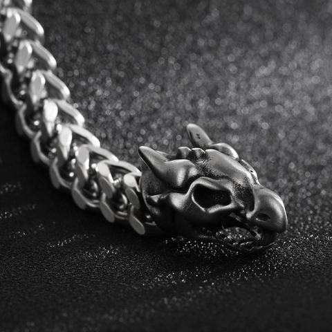Herren Edelstahl Armband Vintage Wikinger Drachen Wolf Löwenkopf Nordisch Punk Gothik Geflochtene Kette Bangle Schmuck