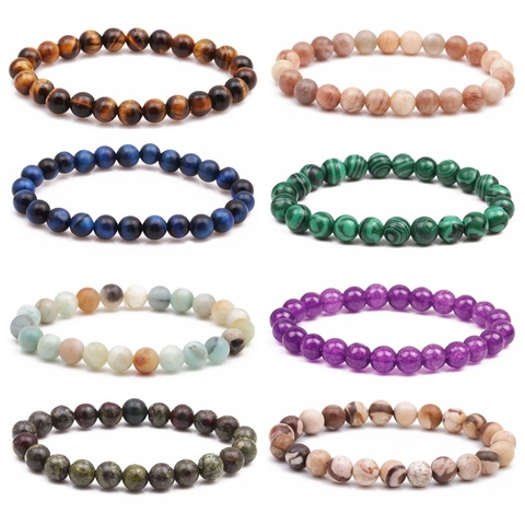 Natural Stone Beaded Bracelet Tiger Eye Agate Round Beads Elastic Minimalist Fashion Jewelry Unisex Healing Energy