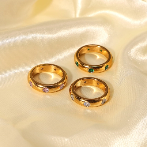 Anello A Cupola Bombato Retrò In Rame Placcato Oro Con Micro Intarsio Di Zirconi Cubici Colorati Gioielli Minimalisti