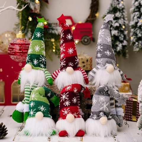 Poupée Gnome De Noël Lumineuse En Peluche Tricot Flocon De Neige Étoile Rudolph Sans Visage Décoration De Table Maison