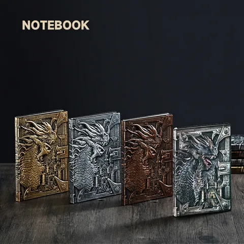 Taccuino Drago In Rilievo Retrò Diario In Pelle PU Design Castello Medievale Fantasy Blocco Note Regalo