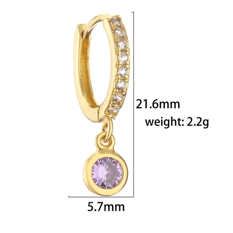 Kleurrijke Ronde Zirkonia Creolen 18K Verguld Koperen Huggies Hangende Drop Mode Sieraden Voor Dames