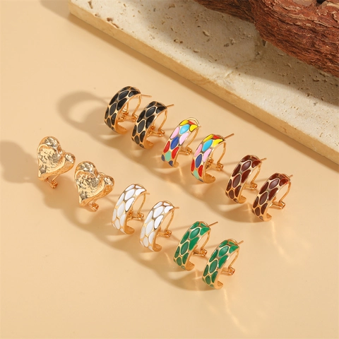 French Vintage Heart Hoop Earrings For Women Copper 14K Gold Plated Enamel Drip Oil Leopard Animal Print Elegant Jewelry