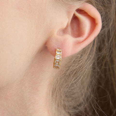 Pendientes de Aro en C de Acero Inoxidable con Strass para Mujer Joyería de Moda Geométrica Chapada en Oro Lujo