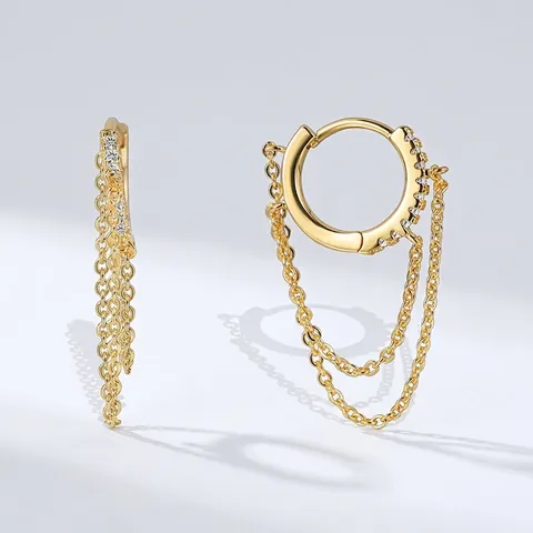 Orecchini A Cerchio Con Zirconia E Pendenti A Catena Con Nappine Rame Placcato Oro 18K Gioielli Eleganti Da Donna
