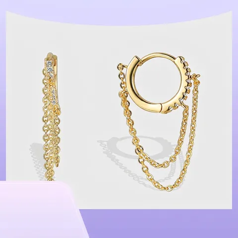 Creolen Mit Zirkonia Und Quastenkette Anhänger 18K Vergoldetes Kupfer Elegante Hängeohrringe Schmuck Für Damen