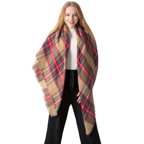 Bufanda De Cuadros Para Mujer Imitación Cachemira Chal Cuadrado Grande Invierno Cálido Manta Con Borlas