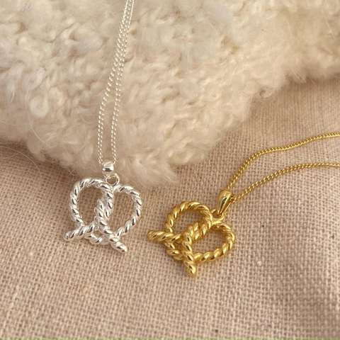 925 Sterling Silber Herz Pretzel Anhänger Halskette Minimalistische Gedrehte Gewebte Textur Schmuck Für Damen