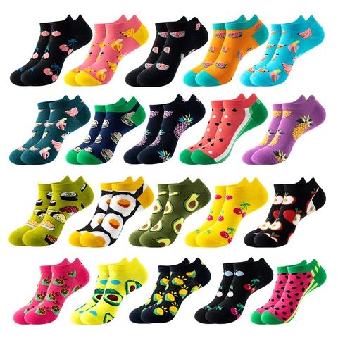 Novelty Fruit Food Pattern Low Cut Ankle Socks Breathable Combed Cotton Cartoon Unisex Casual Fun