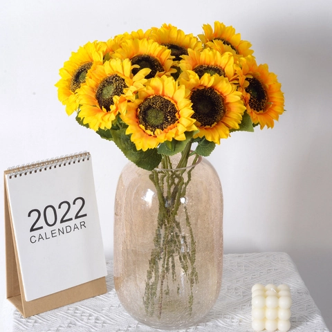 Artificial Sunflower Satin Fabric Single Stem Home Decoration Wedding Photography Props Pastoral Style Fake Floral