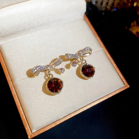 Orecchini Pendenti A Fiocco Con Perno In Argento Sterling 925 Lega Strass Pietra Ambra Gioielli Eleganti Per Donna