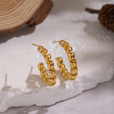 Twisted Spiral C-Shaped Stud Earrings 18K Gold Plated 304 Stainless Steel Waterproof Hypoallergenic For Women