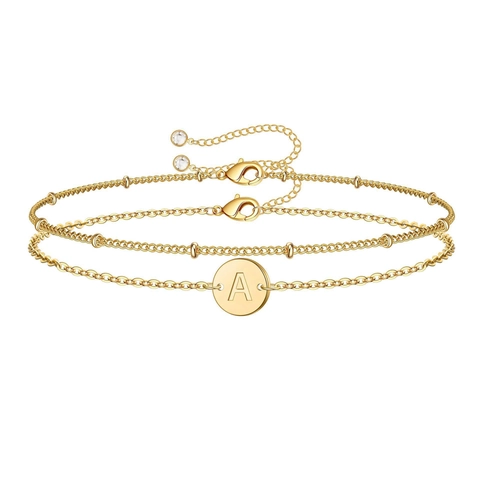 Stainless Steel Double Layer Engraved Letter Disc Bracelet Adjustable Minimalist Gold Silver Women Fashion Jewelry