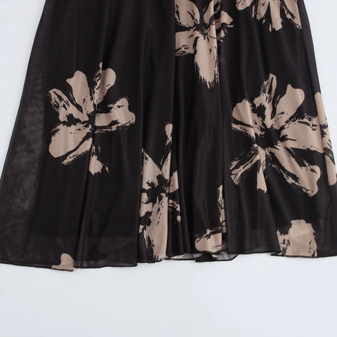 Vestito Lungo In Mesh Con Stampa Floreale Donna Collo Alto Manica A Campana Sexy Aderente Elegante Party