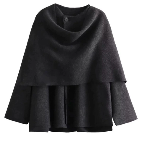 Women Asymmetric Scarf Collar Knit Jacket Short Poncho Wrap Cape Coat Solid Color Minimalist Elegant Outerwear