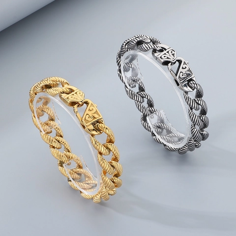 Set Di Gioielli Da Uomo Collana E Bracciale In Acciaio Inossidabile Stile Punk Vintage Catena Cubana Intrecciata Galvanizzata