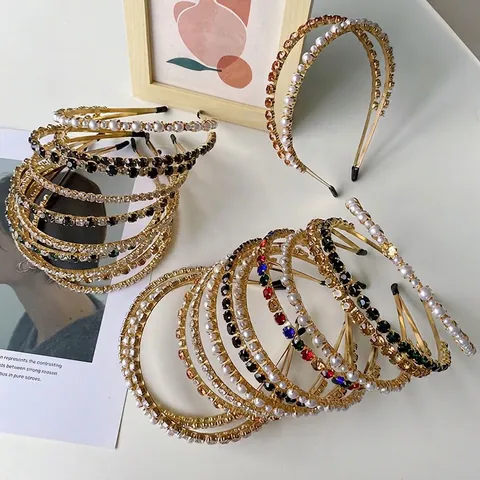 Baroque Rhinestone Artificial Pearl Headband Alloy Hollow Out Wide Hairband Retro Elegant Fashion Hair Accessories For Women