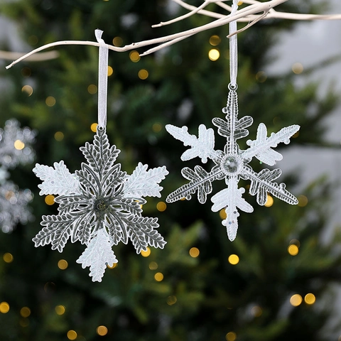 Addobbi Natalizi Appesi A Fiocco Di Neve In Acrilico Per Albero Di Natale Cavo Trasparente Glitter Cristallo Di Ghiaccio