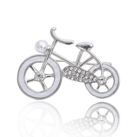 Vintage Bicycle Brooch Alloy Rhinestone Artificial Pearl Shell Inlay Creative Fashion Dress Pin Jewelry Accessory For Women