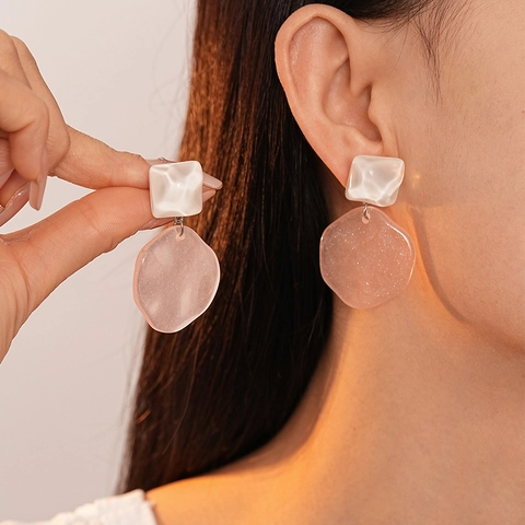 Shimmering Irregular Geometric Resin Dangle Earrings For Women Fashion Sweet Commute Jewelry With Silver Earring Post