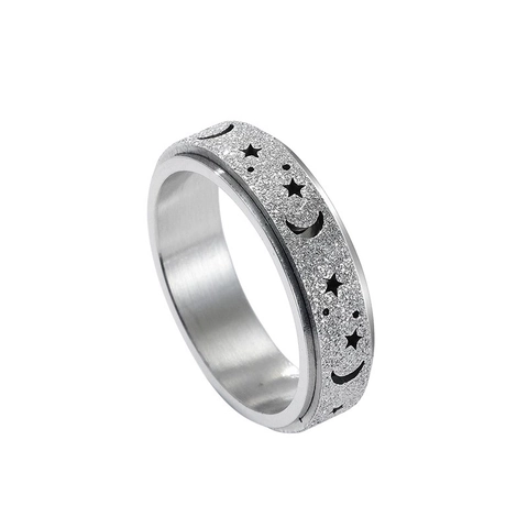 Anillo Giratorio Acero Inoxidable Fidget Alivio Estrés Luna Estrella Hueca Banda Rotativa Esmerilada Joyería Moda Hombre Mujer