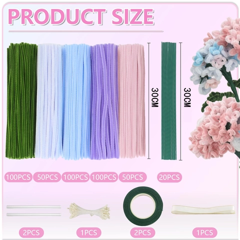 DIY Handmade Flower Bouquet Kit Macaron Chenille Pipe Cleaners Floral Decoration Creative Crafting Kids Adults