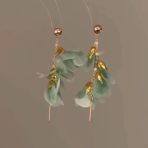 Netzblume Stoff Ohrhänger Mit Silbernem Ohrstecker Langer Quaste Süßer Eleganter Waldstil Schmuck Für Frauen