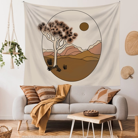 Tapiz De Pared Abstracto Sol Y Montaña Poliéster Estilo Bohemio Decoración Para Sala Dormitorio Tela De Fondo