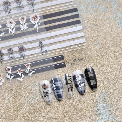 Autocollants Art Des Ongles Gaufrés Ultra Mince Rayures Colorées Motifs Géométriques Décalcomanies Manucure Auto Adhésifs