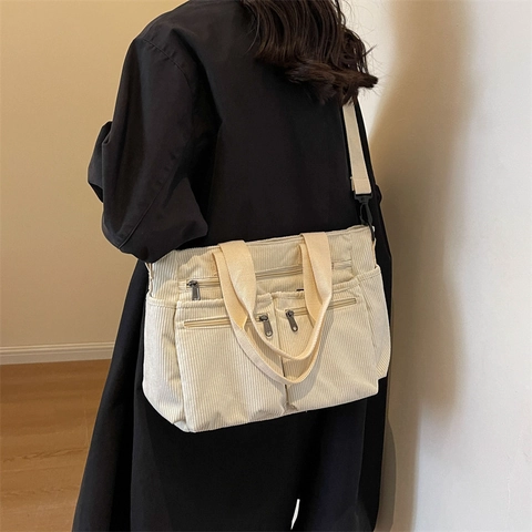 Bolso Tote Bandolera Pana Multi Bolsillo Gran Capacidad Retro Casual Para Mujeres