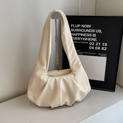 Women Pleated Underarm Bag Vintage PU Leather Ruched Shoulder Bag Trendy Soft Cloud Hobo Purse Fashion Casual Handbag
