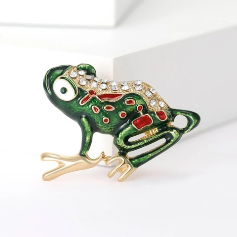Cute Enamel Frog Brooch For Women Gold Plated Alloy Rhinestone Animal Lapel Pin Green Fashion Jewelry Gift Accessory