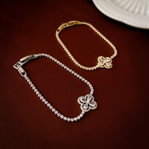 Bracciale Tennis Quadrifoglio Zircone Donna Rame Fiore Moda Elegante Gioielli Di Lusso