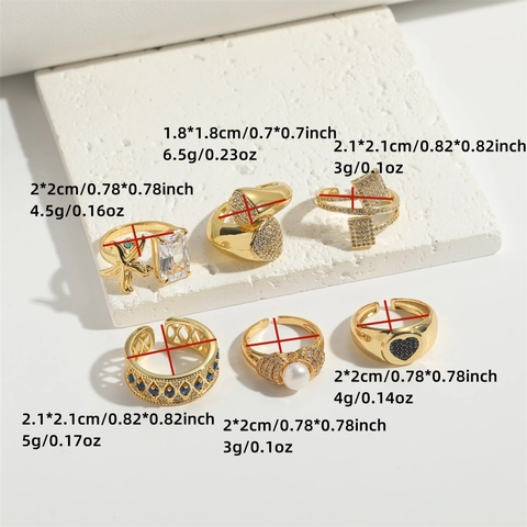 Vintage Koperen Zirconia Open Ringen Voor Dames Gotische Verstelbare Vingerringen Sieraden Met Kunstparel Hart Zeester Patroon Verguld Geometrische Sieraden