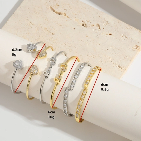 Fashion Copper Zirconia Heart Moon LOVE Letter Open Bangle For Women Minimalist Gold Silver Plated Adjustable Bracelet Jewelry Gift