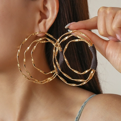 Gold Plated Multi Layer Twisted Hoop Earrings With 925 Sterling Silver Earring Post Boho Statement Jewelry For Women