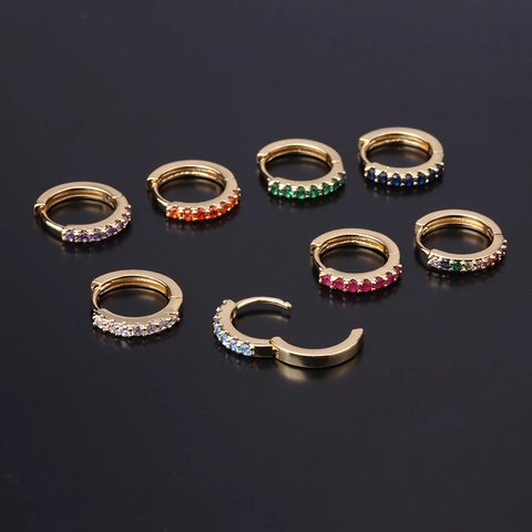 Kleurrijke Zirkonia Huggie Hoop Oorbellen Koper Verguld Regenboog Kleine Piercing Sieraden Voor Dames Mode Trendy