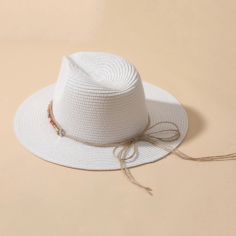Cappello Fedora Di Paglia Boho Estate Spiaggia Parasole Panama Con Perline Colorate Conchiglie E Decorazioni Stile Turchese