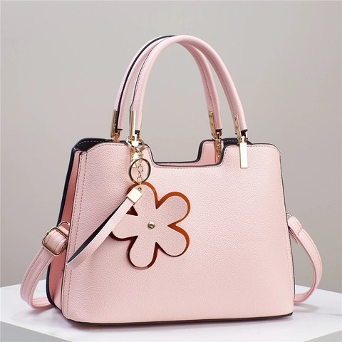 Sac À Main Élégant Pour Femme En Cuir PU Avec Texture Litchi Grande Capacité Sac À Épaule Bandoulière Avec Pendentif Fleur