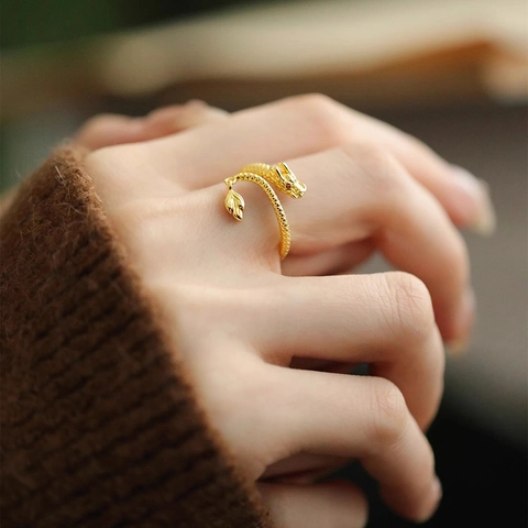 Anillo Abierto de Dragón y Serpiente Vintage para Mujer Ajustable de Cobre con Strass Joyería con Forma de Animal Diseño de Nicho